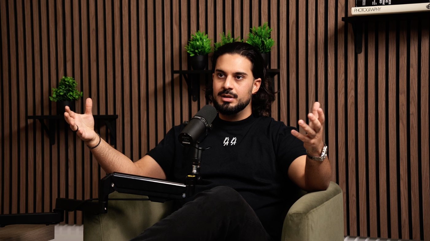 Baron Belalov recording a podcast on marketing leadership